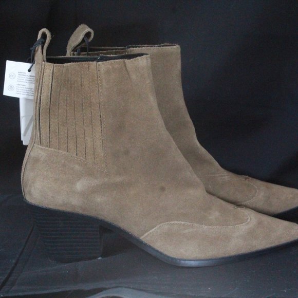 NEW ZARA CAMEL SUEDE WESTERN STYLE COWBOY ANKLE BOOTS SZ 39 - Picture 2 of 6
